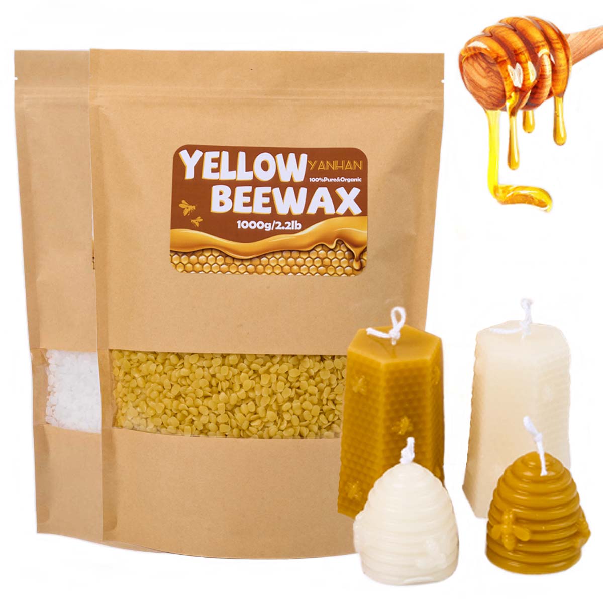 1000g Pure Natural Granular Wh - огляд і ціна Beeswax Taper Candle