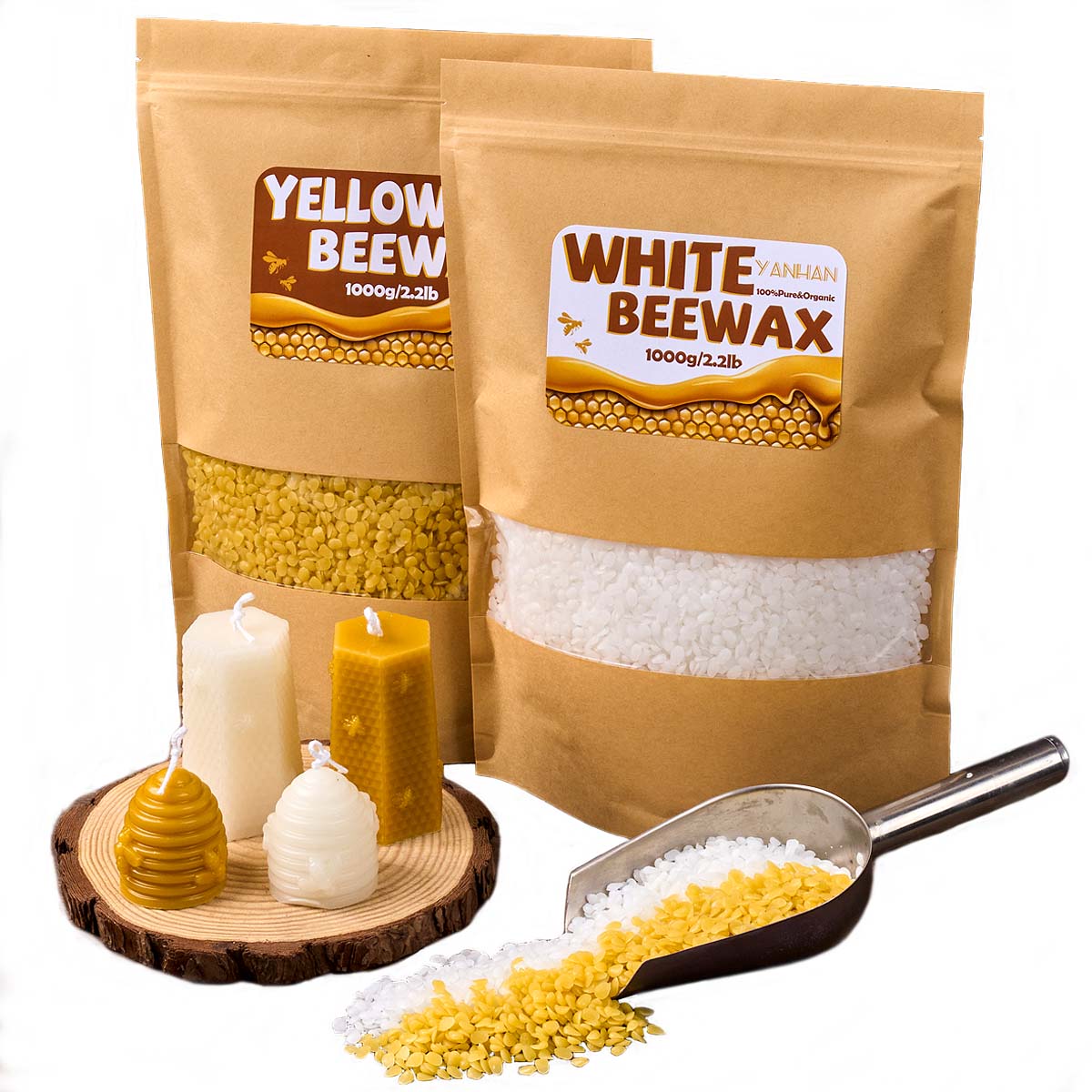 1000g Pure Natural Granular Wh - огляд і ціна Beeswax Taper Candle